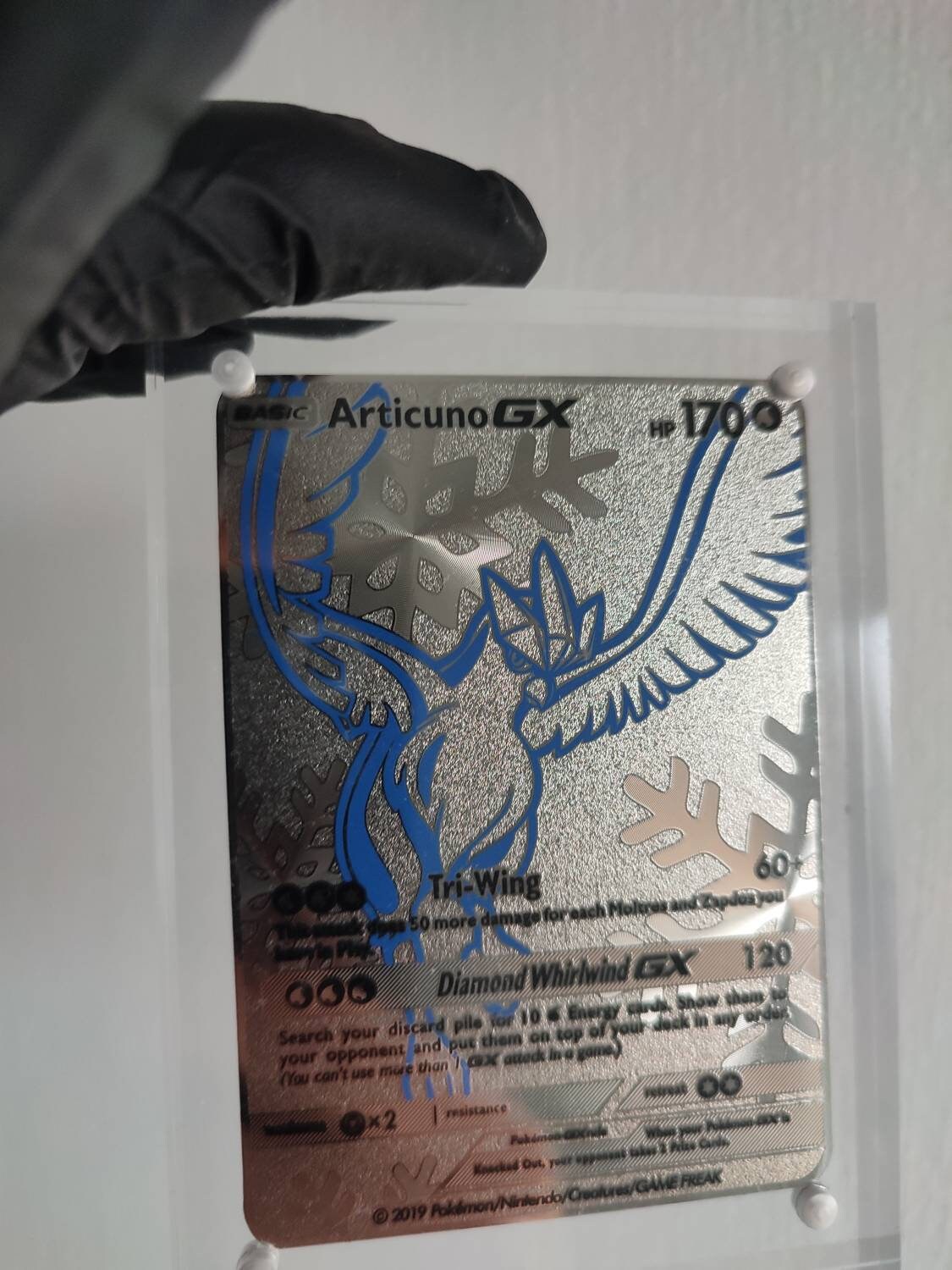 Articuno Silver Shiny Pokémon Card in A Magnetic Freestanding 