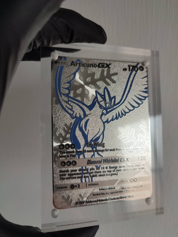 Articuno Silver Shiny Pokémon Card in A Magnetic Freestanding 