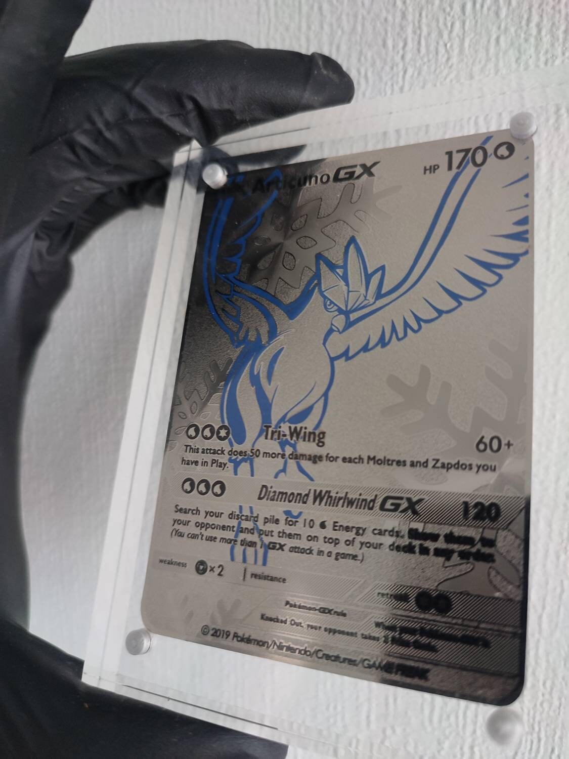 Articuno Silver Shiny Pokémon Card in A Magnetic Freestanding 