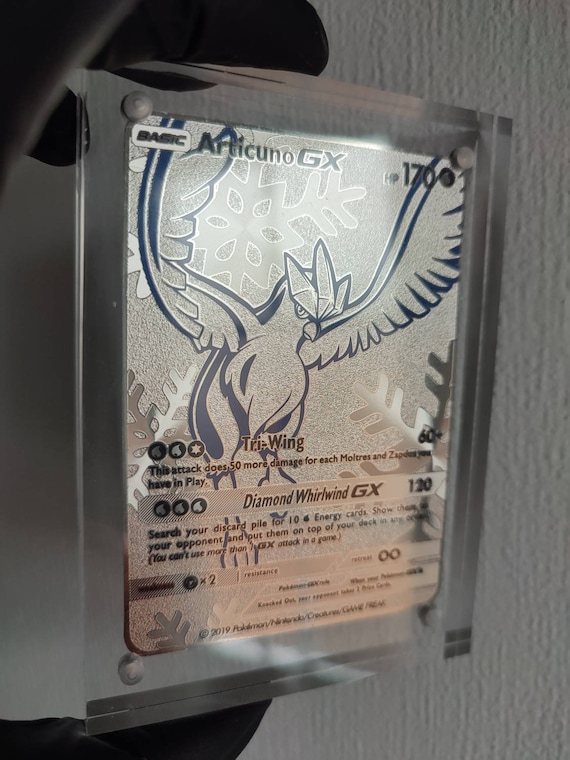 Articuno Silver Shiny Pokémon Card in A Magnetic Freestanding 