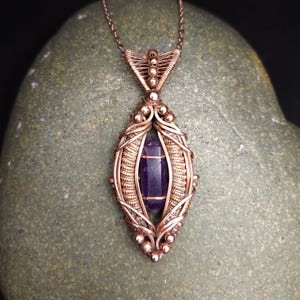 Copper Wire Wrapped 2 point Amethyst Pendant.