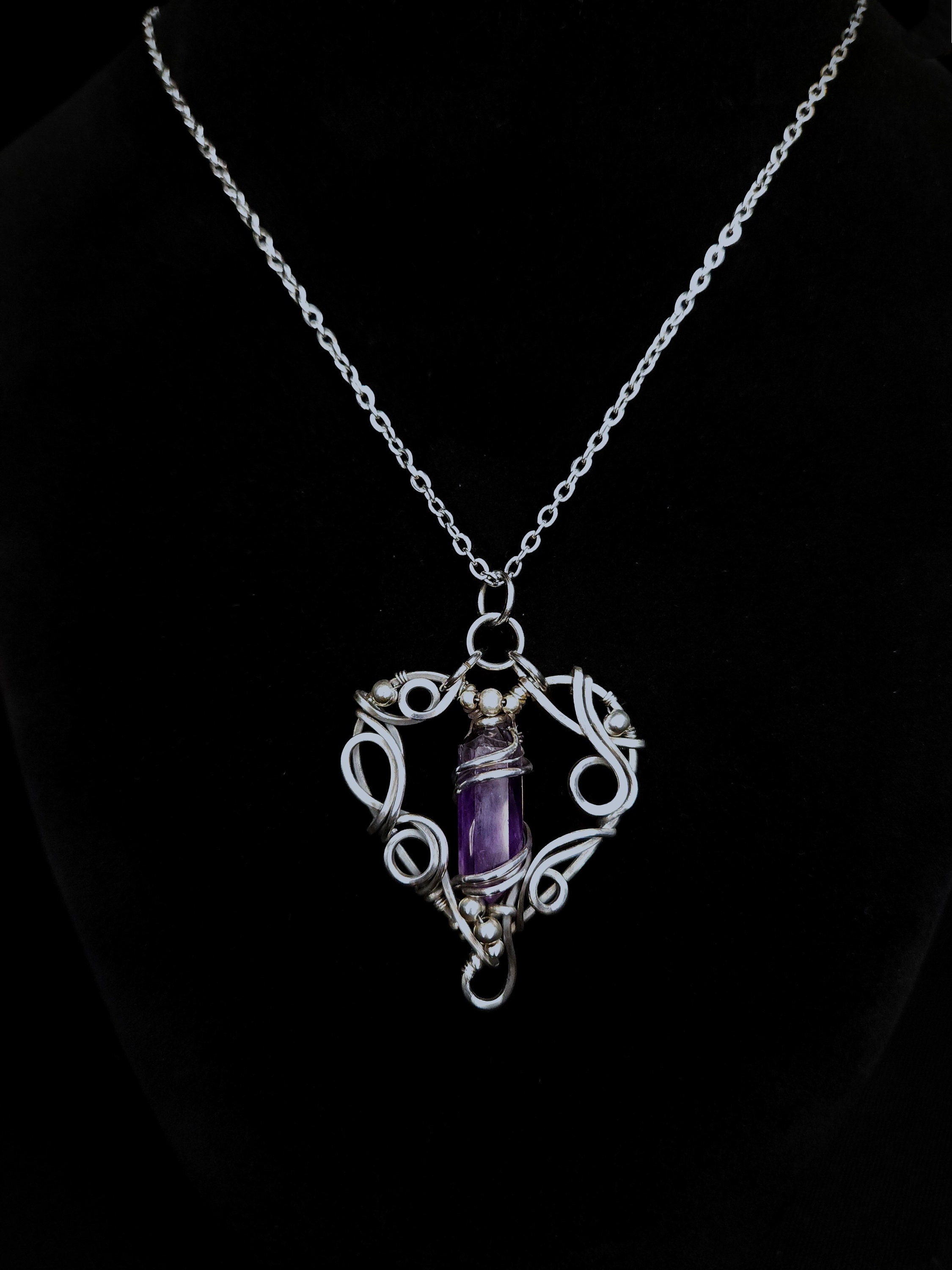 Pendentif Cœur En Améthyste Et Argent 925 - Monture Or 18K, Largeur 21 Mm, Neuf Sans Emballage