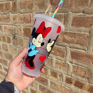 Personalized Minnie & Mickey Starbucks Venti Cup with Rainbow Straw