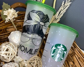 Vaso de confeti Starbucks de Mom Life: Vaso de agua fría personalizado que cambia de color