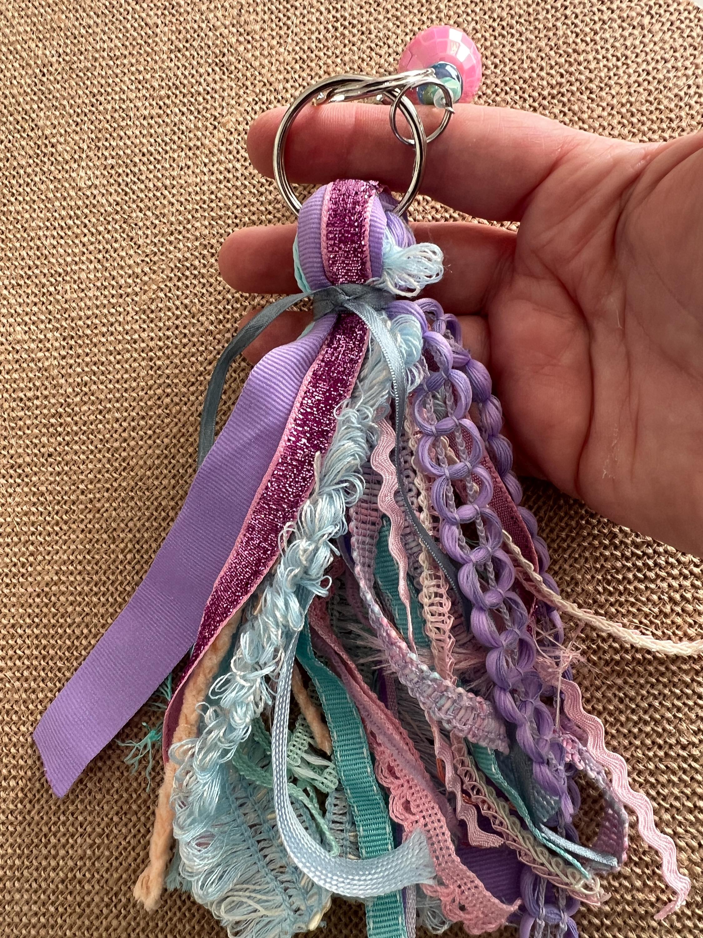 JIYIN 2 Pack Colorful Tassel Keychains - Boho Purse Charms, 6.3" Long, Cotton & Alloy