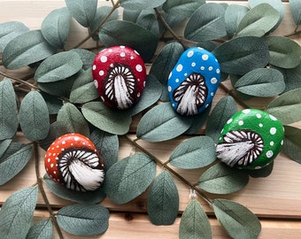 Mushroom Painted Rocks, Painted Rocks, Mushroom Theme Rock