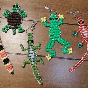 Beaded Pony Animals | Beaded Keychains | Amphibian Reptile Characters | Pony Bead Animals | Animal Keychain | 90s Gift