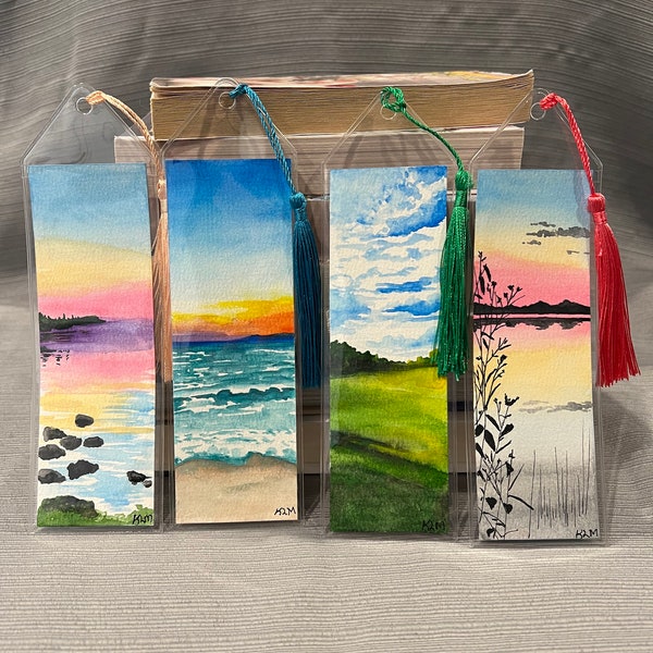 Watercolor Bookmarks, Landscape Bookmarks, Seascape Bookmarks, Hand Painted Bookmarks, Handmade Bookmarks