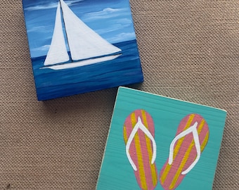 Summer Decor, Summer Tier Tray Decor, Summer Shelf Sitter, Summer Wood Sign, Summer Themed Painting