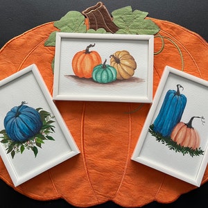 Watercolor Paintings Framed, Pumpkin Paintings, Framed Pumpkin Art, Desktop Art, Fall Art