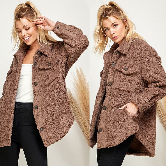 Sherpa Fleece Teddy Coat Shirt Jacket 