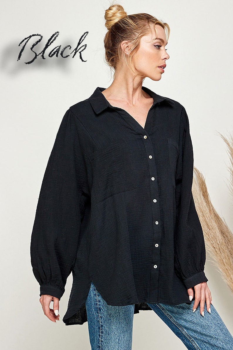Embroidered Puff Sleeve Double Gauze Top main image 0