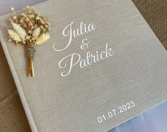 Gästebuch aus Leinen, Hochzeit, Fotoalbum, Mini Strauß, Beige