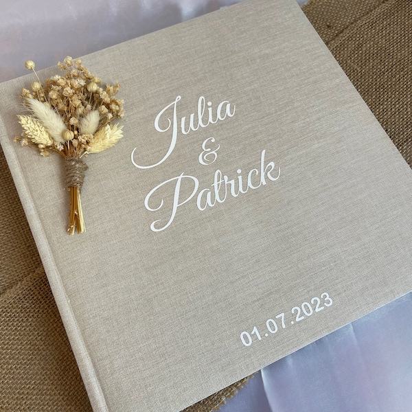 Gästebuch aus Leinen, Hochzeit, Fotoalbum, Mini Strauß, Beige