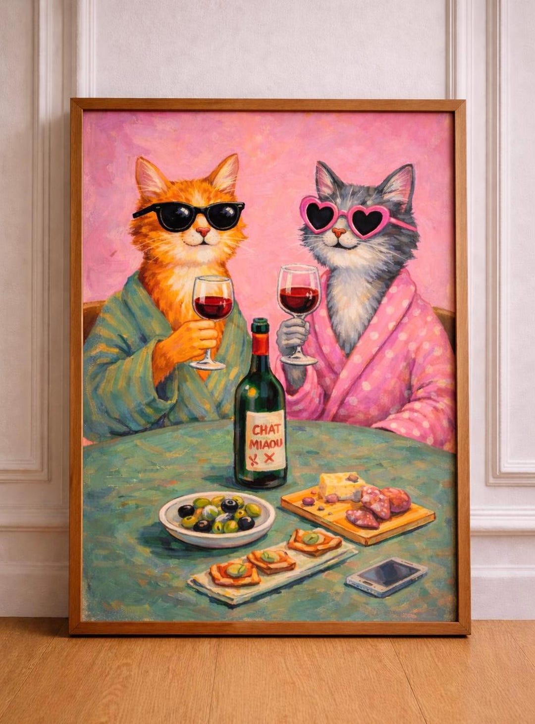 Cat Wine Art Print – Funny Cat Wall Art, Modern Wall Decor for Kitchen ...