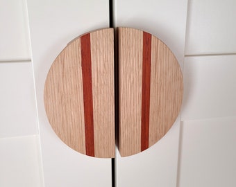 Half-Moon Round Oak Cabinet Pull, Wooden Wardrobe Handle