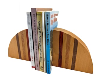 Semicircle Beech Wood Bookends with Padauk, Mahogany, and Walnut Inlays (1 Pair)