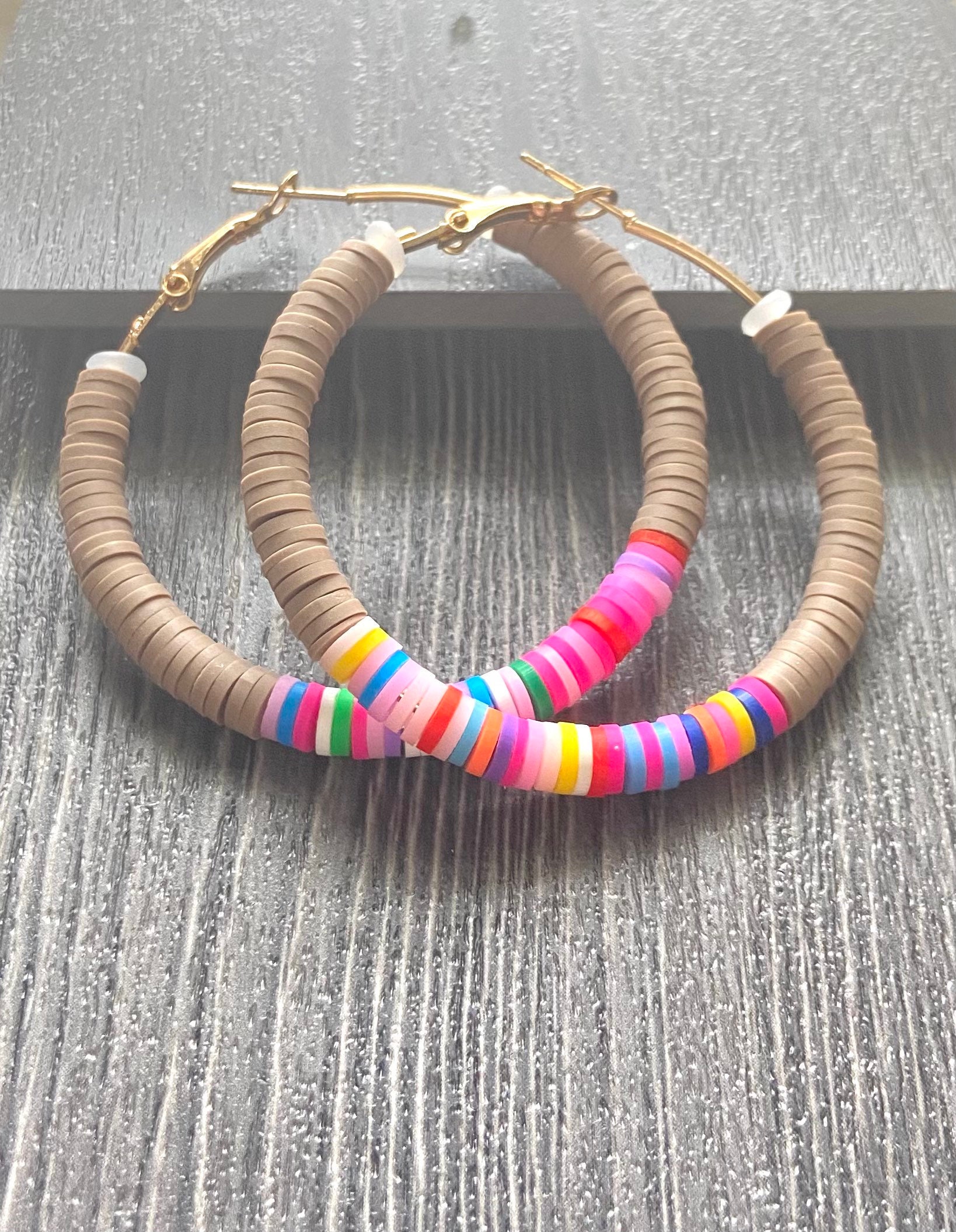 Heishi Bead Hoop Earrings Polymer clay beads earrings large Etsy
