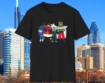 Mascotas de Filadelfia + Z Fighters / Flyers Gritty, Phillies Phanatic, Eagles Swoop, 76ers Franklin / Camiseta deportiva de Filadelfia