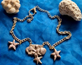 Or collier de couleur or animaux marins, fait à la main en polymère, collier de polymerton, collier fimo, bijoux Fimo, collier avec pendentif