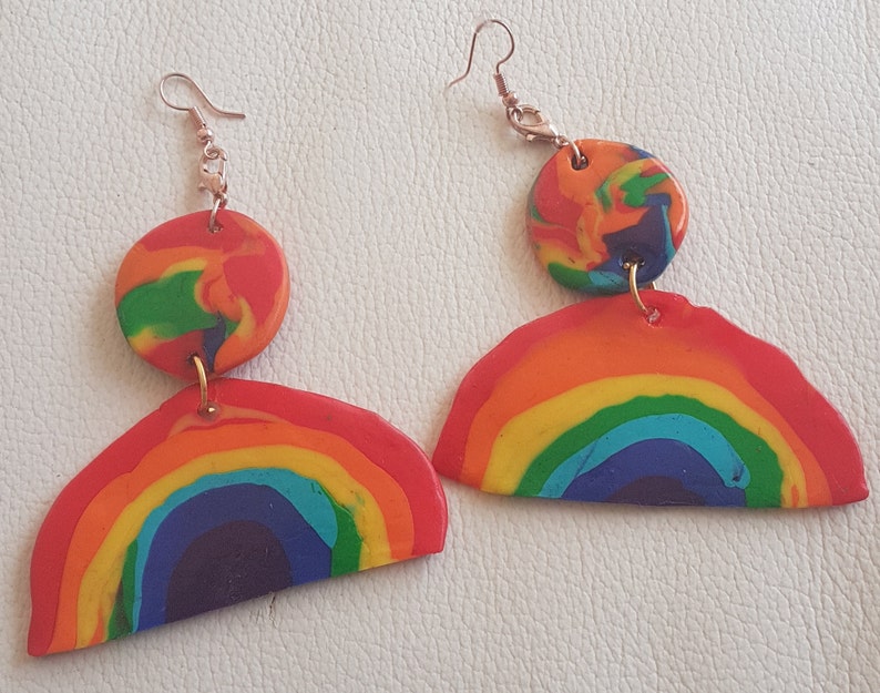 Rainbow EarringsPendant Polymerclay Fimo