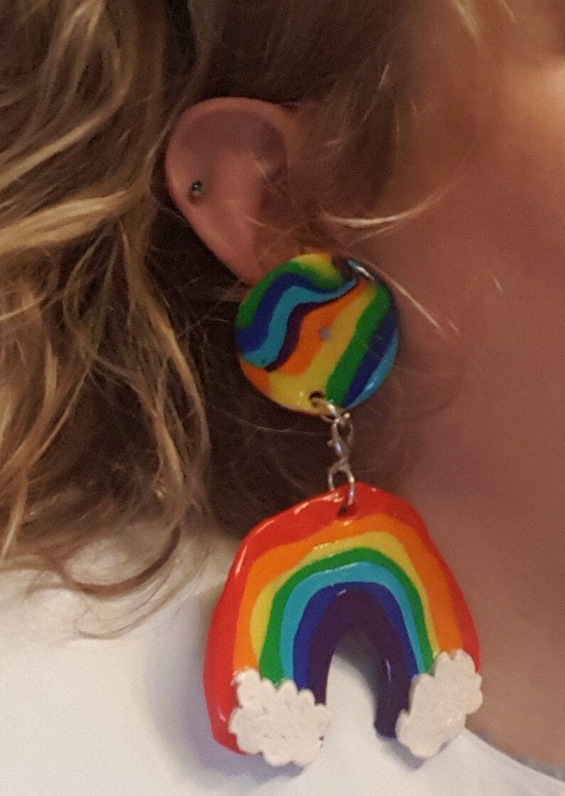 Rainbow EarringsPendant Polymerclay Fimo
