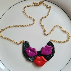 Necklace &quot;Kiss mouth&quot;, handmade from polymer clay, polymer necklace, polymer necklace, polymer necklace, polymer jewelry, polymer jewelry, polymer jewelry, necklace with pendant