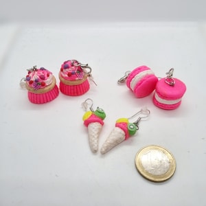 Süße Tiny Food Ohrringe, Fimo Ohrringe, handgemacht aus Polymerton, Miniatur Essen,Kawaii Ohrringe,Süßigkeitenohrringe mit Edelstahlohrhaken