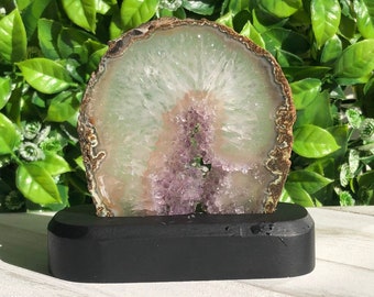 Druzy Agate Amethyst Slice with Stand
