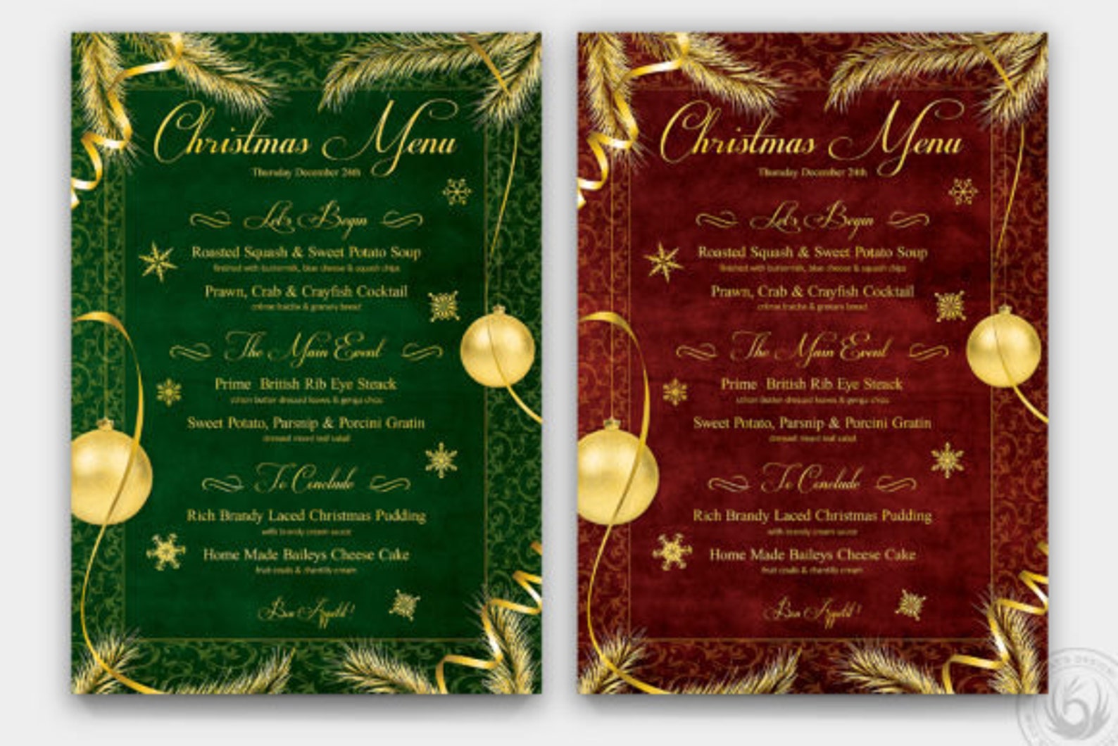 Christmas Food Menu Templates Printable Restaurant Menu Etsy