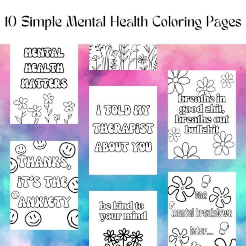 Simple Mental Health Coloring Pages - Etsy