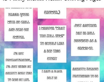 Funny Mental Health Quote Coloring Pages for Adults | Printable Self Care & Anxiety Relief PDF