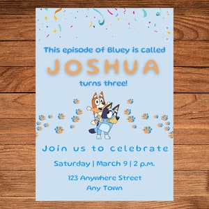 Blue Birthday Customizable Downloadable Invitation
