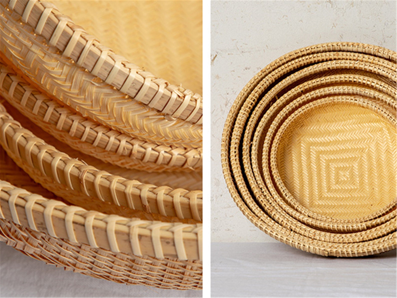Hand Woven Bamboo Basket Natural Round Rattan Basket Home Etsy UK
