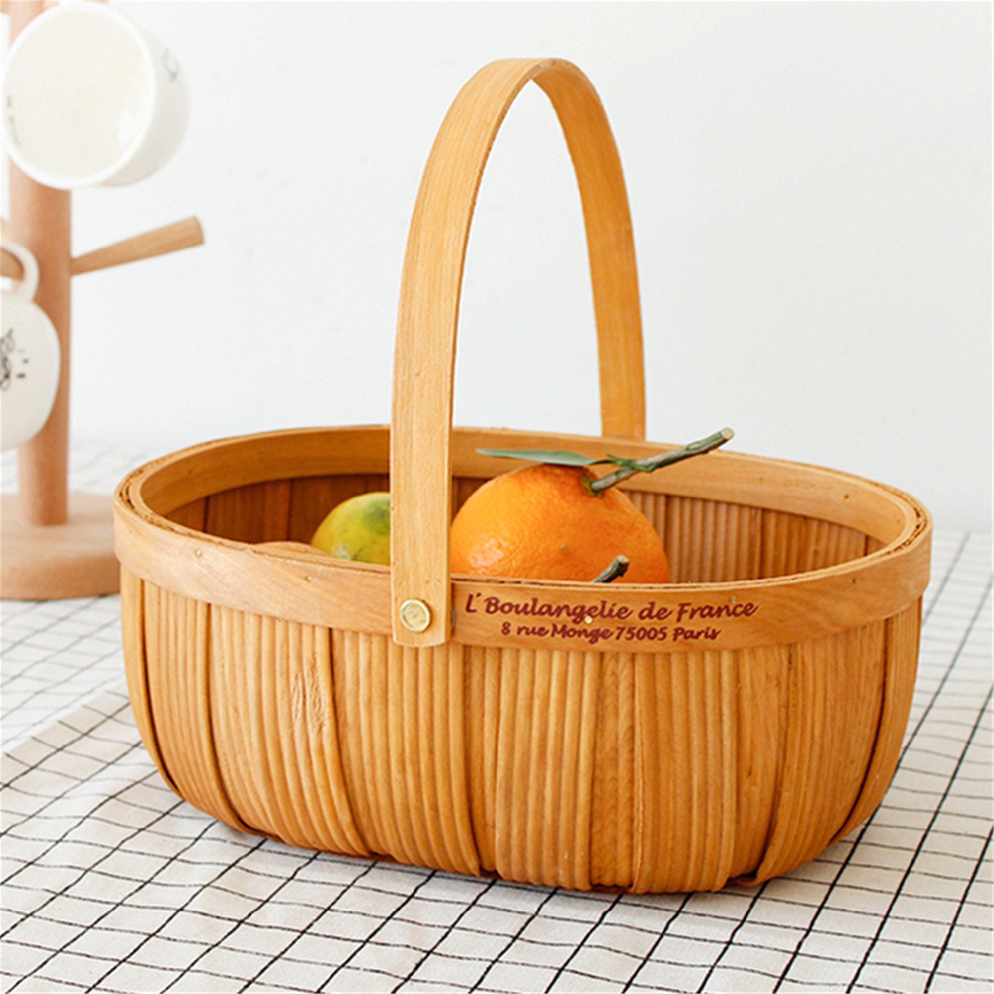 Hand woven wood basket with handle house decor handmade Etsy