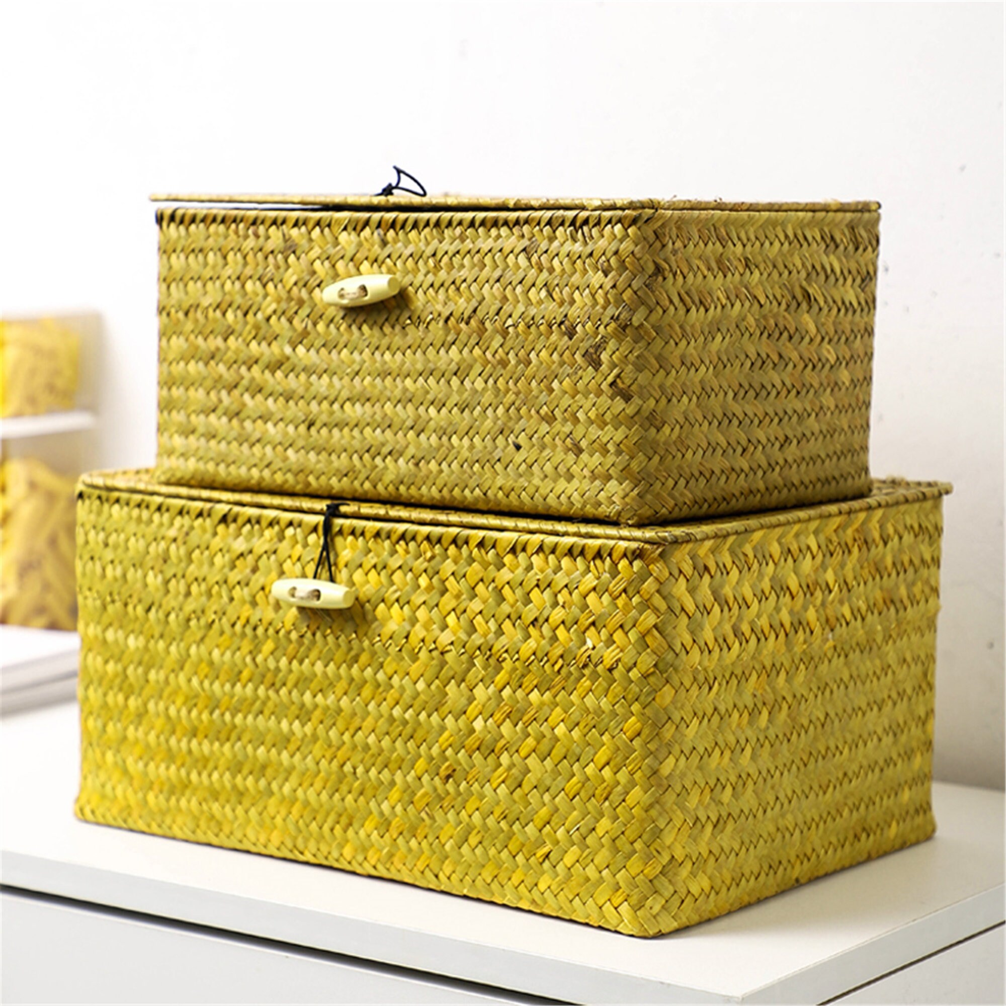 Hand Woven Straw Basket With Cover Straw Square Basket House Etsy UK