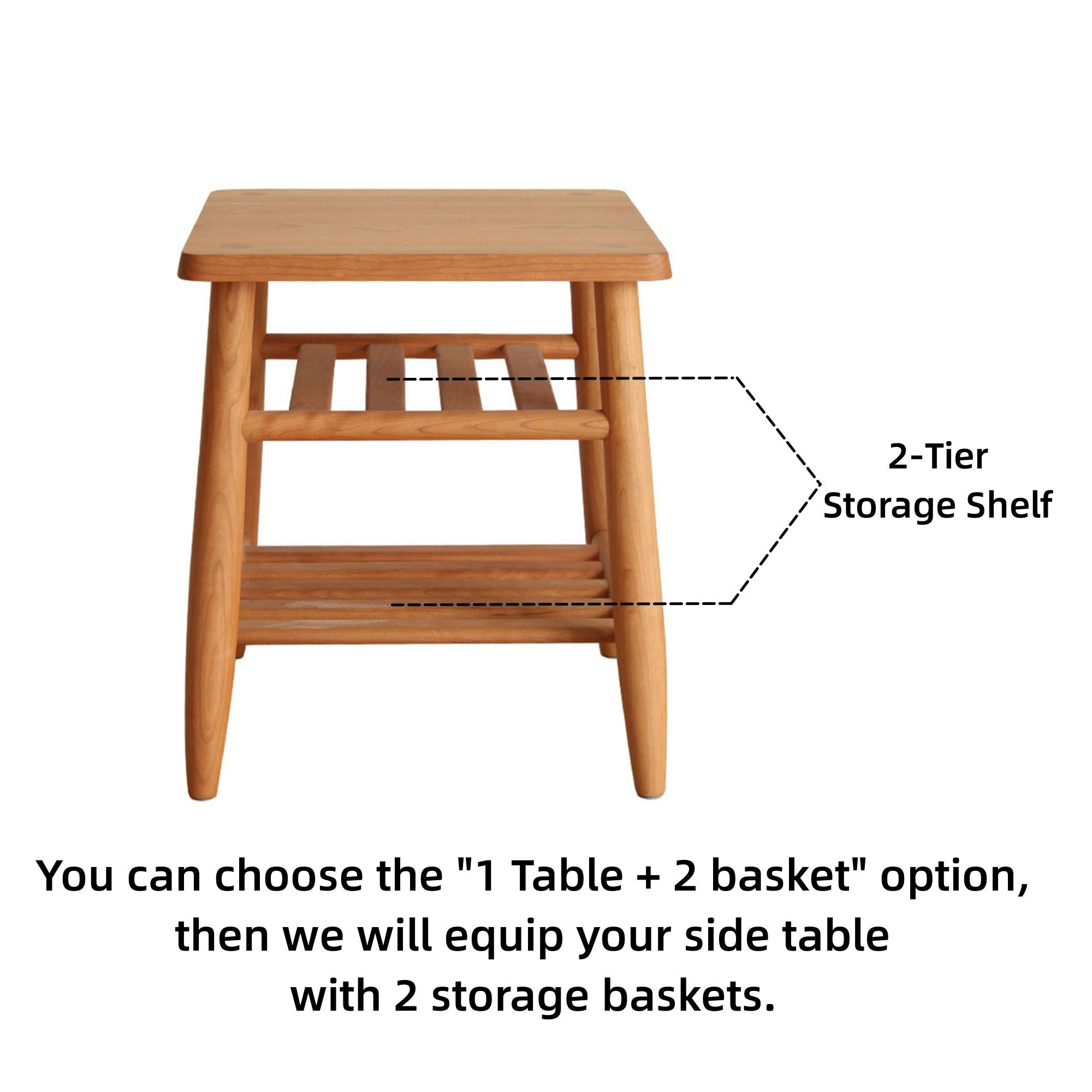 Custom Size Wood Side Table With Rattan Basketblack Walnut Etsy