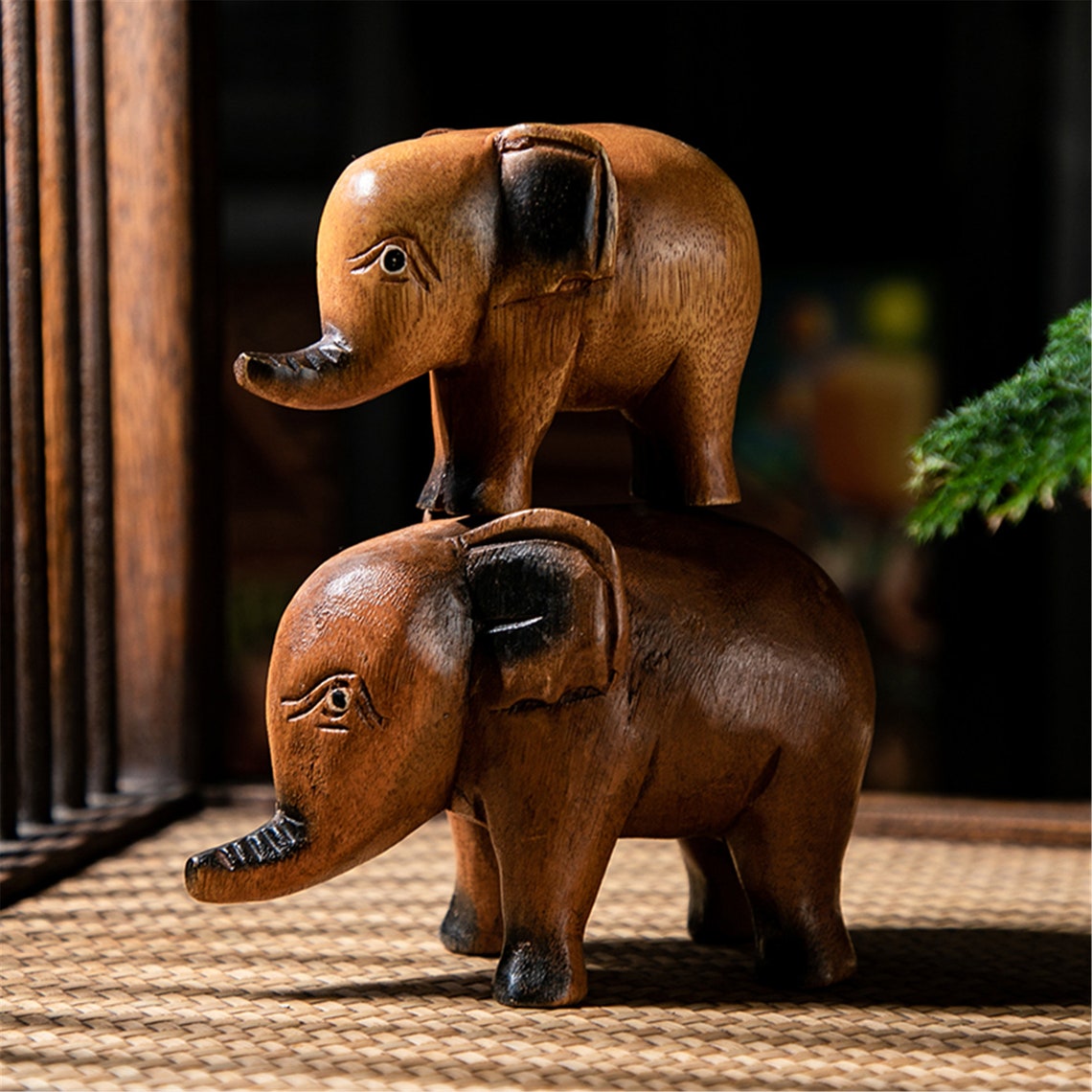 Small Cute Handcarved Elephant Ornament Handmade Wooden Etsy UK