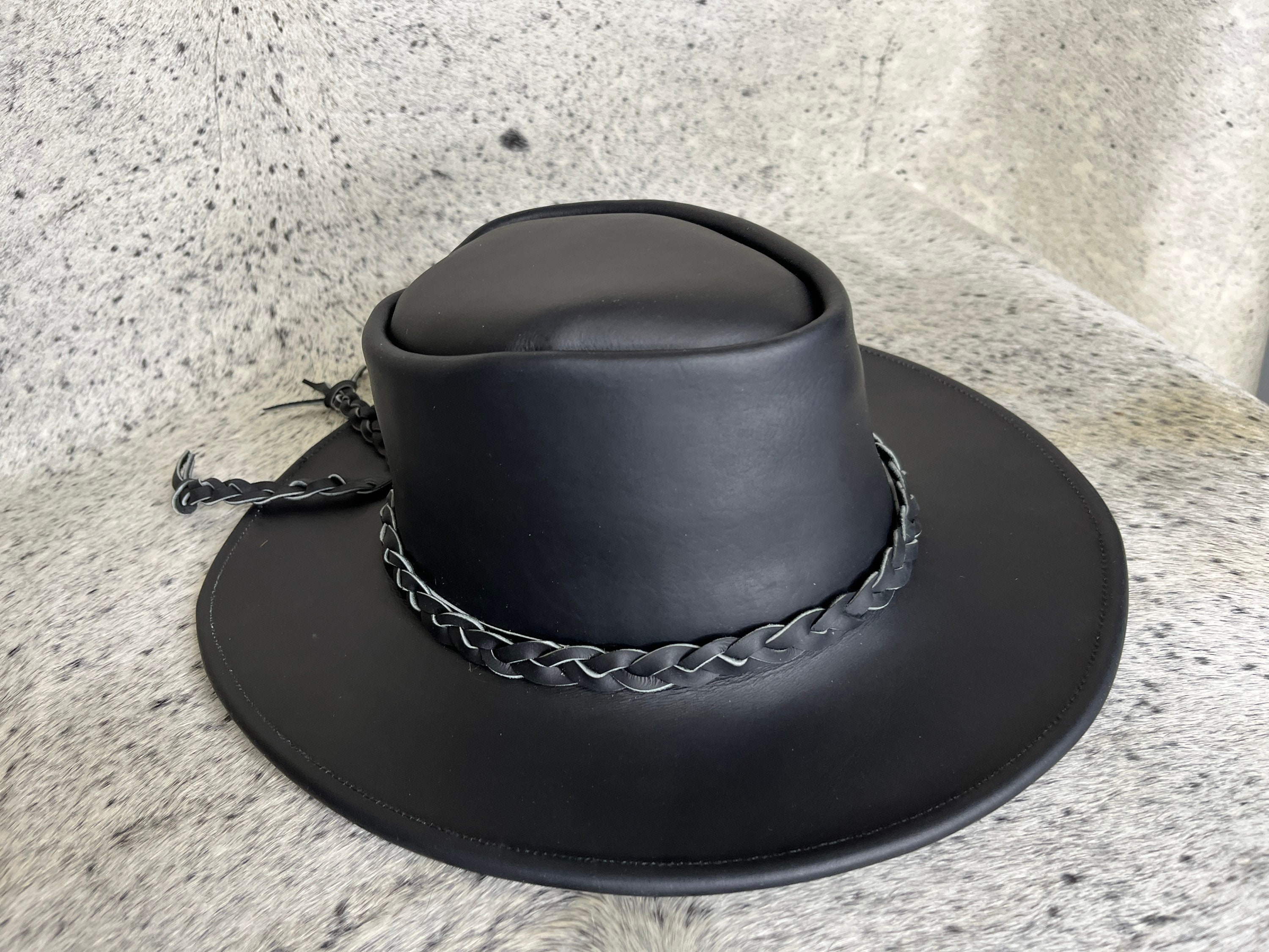 Black Leather Cowboy Hat Large Size 