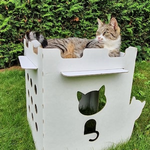 Casa Cubo de Cartón de Gato de estilo moderno. Cama para gatos. Respetuoso del medio ambiente.