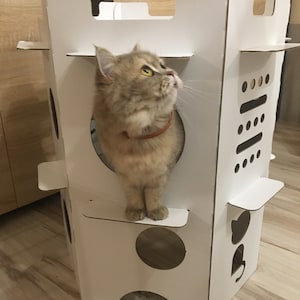 Casa Fortaleza de Cartón del Gato (dos plantas). Zona de juegos para gatos. Estilo moderno. Muebles de cartón.
