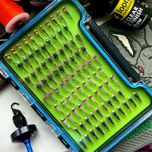 Waterproof Box of 98 Tungsten Bead Flies perfect for Fly Fishing