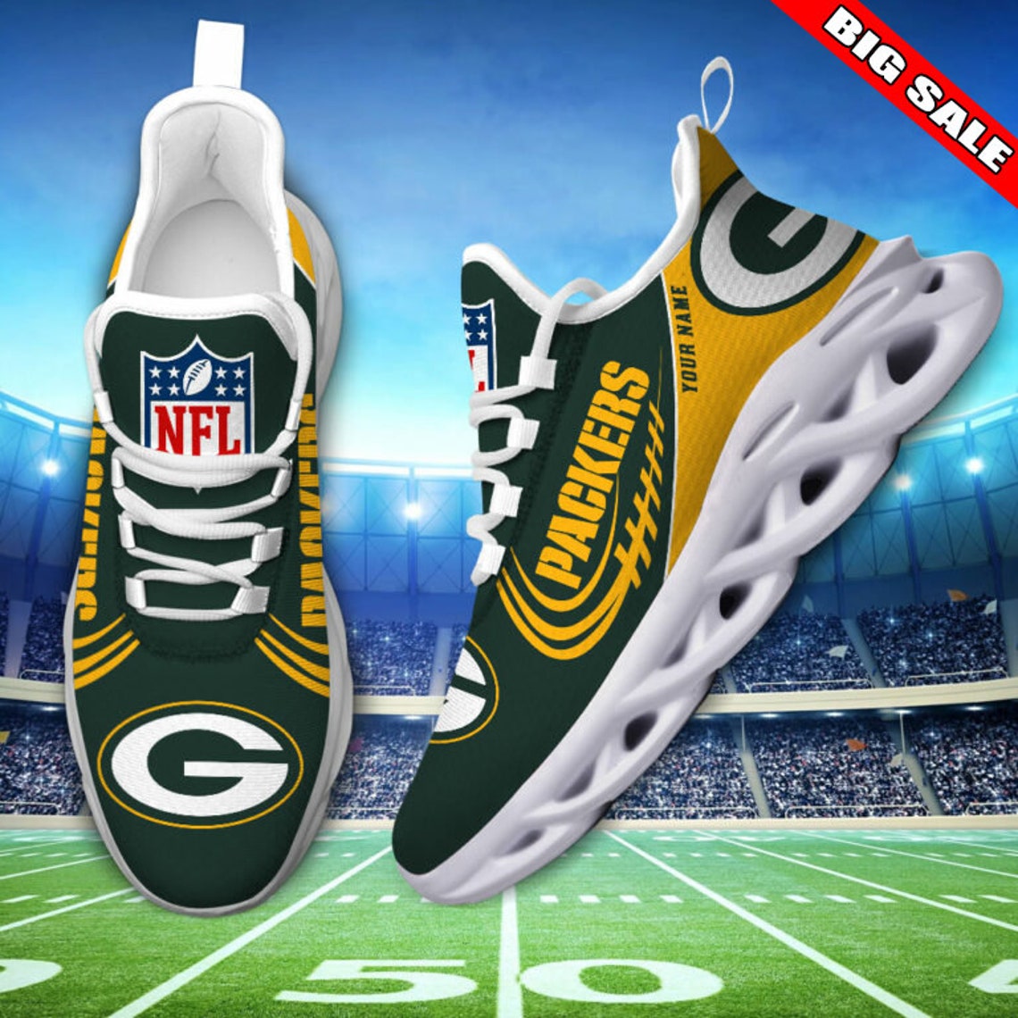 GB Packers NFL Custom Name Personalized Max Soul Shoes  image 1