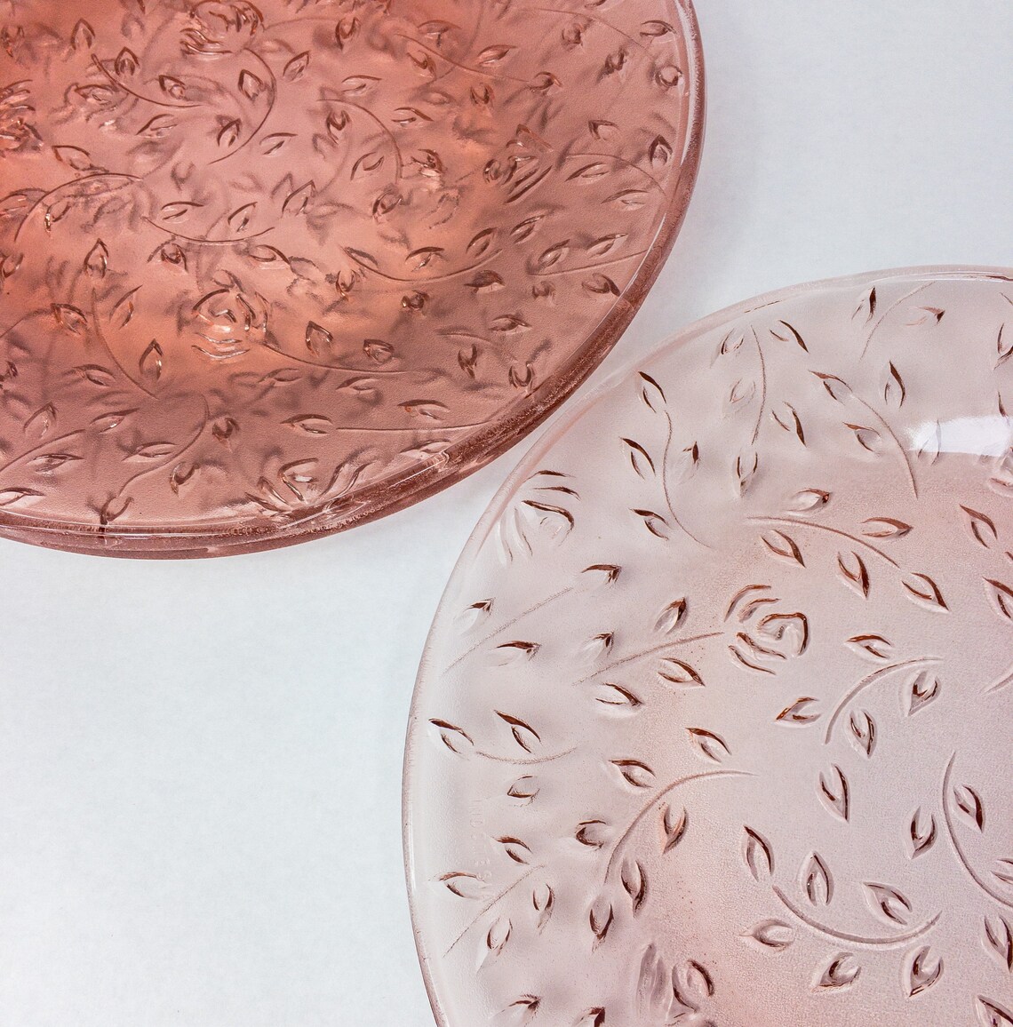 Vintage pink glass dinner plates by Kig Indonesia flower and Etsy