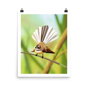 Piwakawaka NZ Fantail 3D Estilo Bird Illustration Wall Art Print Poster