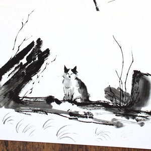 Cartão Postal Gato - Sumi-E