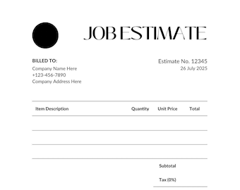 Job Estimate Template | PDF Job Estimate | Downloadable Job Estimate Template