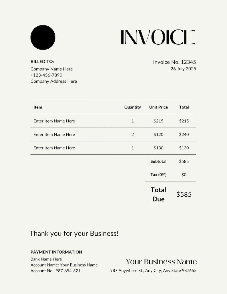 Invoice Template, Minimalist Invoice Design, Editable PDF Invoice