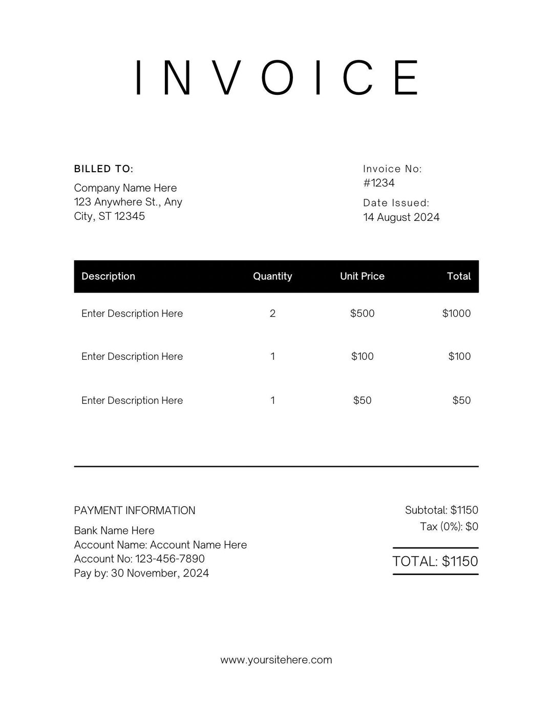 Invoice Template, Printable Minimalist Invoice Template Design, PDF ...