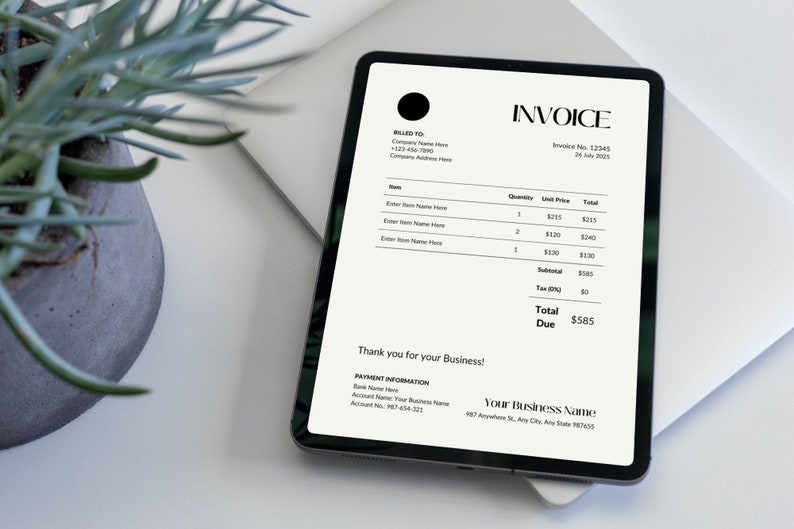 Invoice Template, Minimalist Invoice Design, Editable PDF Invoice